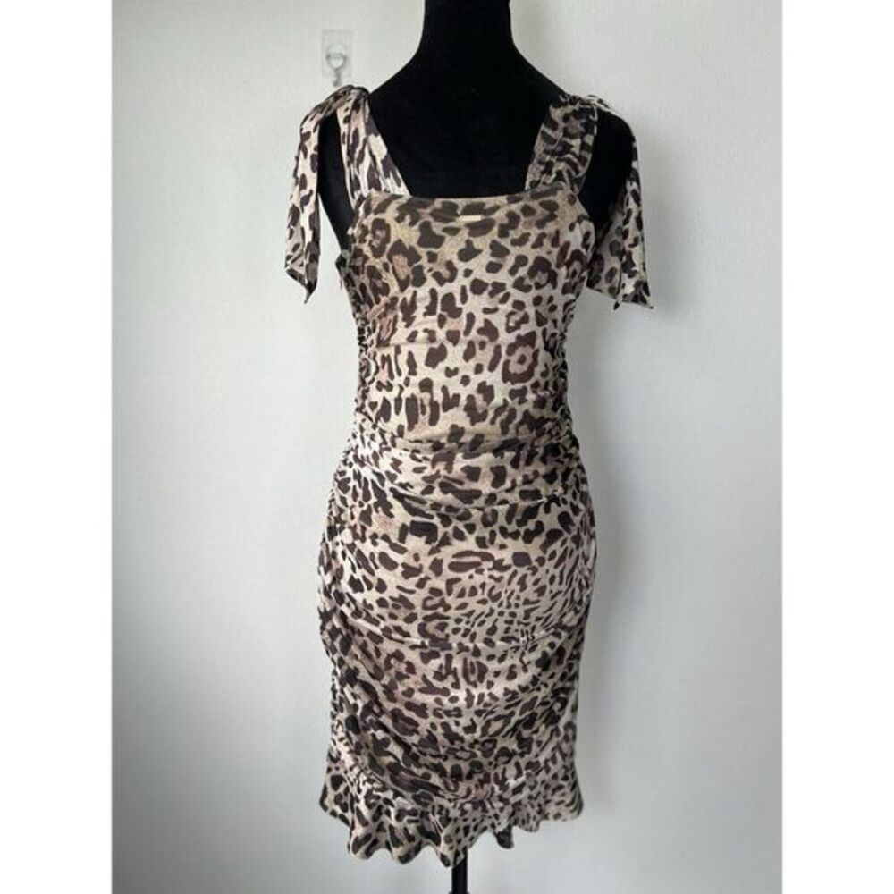 Guess Women's Medium Tecla Bow Jaguar Cat Print Ruffled‎ Padded Bust Dress - Picture 9 of 15